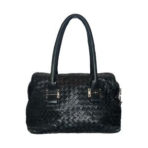 Cole Haan Black Leather Woven Handbag
